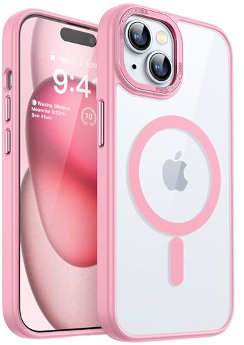 CANSHN Magnetisch für iPhone 15 Hülle Kompatibel mit MagSafe Kabellosem Laden, [Nie Vergilbung] Stoßfest Handyhülle, Schutzhülle Kratzfeste Transparente Rückseite, Rosa