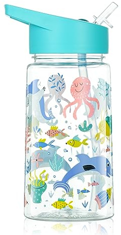 flintronic Isolerad flaska för barn, 450 ml barnflaska, isolerad vattenflaska med sugrör, BPA-fri tritan, läckagesäker återanvändbar vattenflaska för förskola