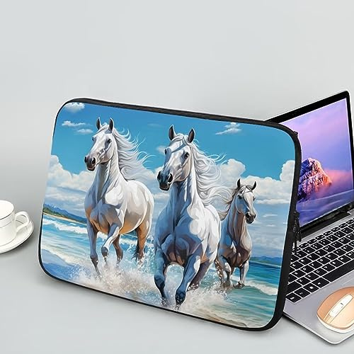 Showudesigns Horse Computer Sleeve for Women Men Slim Laptop Sleeve 15 inch Portable Accessory Bag Easy To Clean Computer Carrying Case Beach Briefcase White Blue Sky