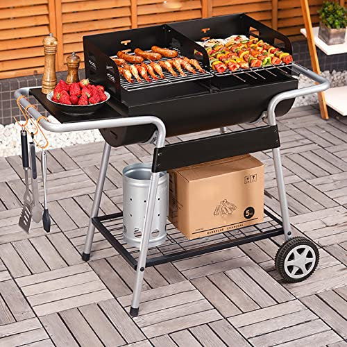 Demi-baril d'huile poêle avec roue Barbecue Grill champ baril d'huile Barbecue Grill ménage pliant charbon de bois cuisson en plein air