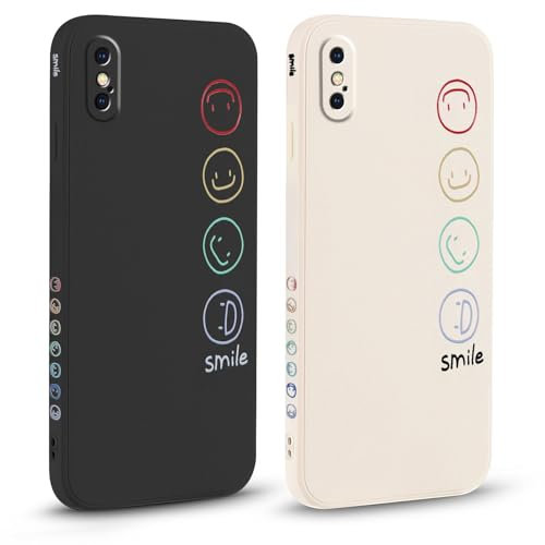 Pnakqil 2 stück Handyhülle für iPhone X/XS 5,8, Hülle Süßes Bemaltes Glücklich Lächeln Design Case Weiche Tasche für Damen Geschenk Modische TPU Dünn Stoßfeste Kameratasche Schutzhülle