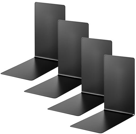 Alco-Albert 4301-11-4 Metal Bookends, Set of 4, Black, 14 x 14 x 8.5 cm, for School, Office and Home