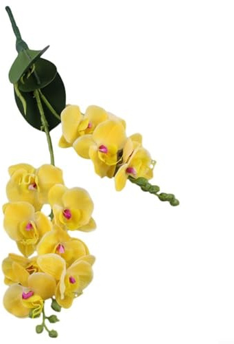 PETSTIBLE 12 orchidee artificiali da 50 cm, orchidee falene, decorazione per matrimoni, bouquet di orchidee artificiali in colori vivaci (giallo)