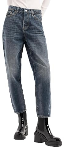 Armani Exchange Women's Carrot Fit Rigid Cotton Denim with Lasered Logo, Indigo Denim, 33W x 32L