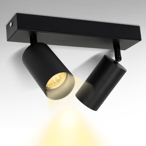 Jopassy Deckenstrahler LED 2 Flammig GU10 Deckenstrahler Schwarz,Drehbar 350°Deckenleuchte Strahler,Deckenspot Wandstrahler inkl.LED 4W Warmweiß lampe für Wohnzimmer Schlafzimmer Küche