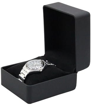 Bototack Watch Case, Single PU Leather Watch Display Box with Removable Cushion, Portable Watch Storage Case Organizer Bracelet Holder for Men Women Birthday Gift Box (Black-rectangular)