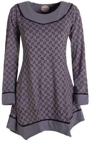 Vishes - Alternative Bekleidung - Langarm Damen Tunika Shirt-Kleid Ethno Zipfel-Bluse Blusenkleid grau 44-46