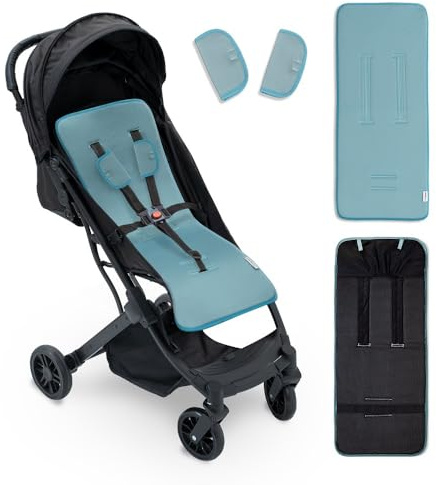 Interbaby Colchoneta Silla Paseo Universal para Verano | Transpirable y Cómoda | Funda Carro Bebe 100% Algodón, 84x34cm, Protectores para Arnés | Funda Silla Paseo Liso Verde