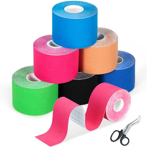 EUZLABBY 6 Rollen Kinesiotapes,Kinesiologie Tape Rollen (5m x 5cm),mit Spezielle Schere,Elastische Binde,Sport Tape Set,für Schulter und Ellenbogen,Handgelenk,Knieschmerzen.(bunt)