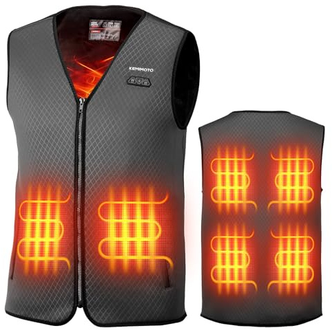 KEMIMOTO Gilet Riscaldato per Uomo Donna, Elettrico Gilet Riscaldato con USB, Giubbotti Riscaldati a Batteria Doppi Controlle per all’aperto Lavoro Sci Escursionismo Caccia Moto Grigio