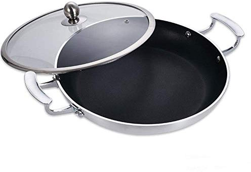 Olla para cocinar, paellera, sartén, paellera aleación Aluminio, Revestimiento Antiadherente, Apta para Todas Las Fuentes Calor, Incluido Calentamiento por inducción, Tapa para freír fácil Limpiar