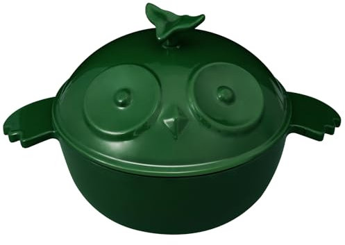 Flavehc Horno holandés de hierro fundido en forma de búho con tapa, horno holandés esmaltado de 3 cuartos de galón para hornear pan, verde