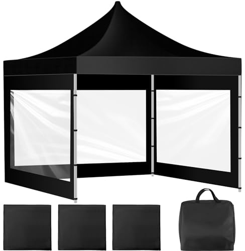 SmoothNovelty Lot de 3 parois latérales transparentes avec sac de rangement noir, paroi latérale de fenêtre pour auvent de 25,4 x 25,4 cm, mur d'ombrage imperméable, parois solaires uniquement, tente