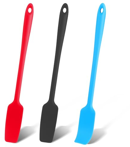 Wanmu Silicone Jar Spatula, 3 Pcs Jar Scraper with Long Handle, Jam Spreader Rubber Heat Resistant Kitchen Scraper, Kitchen Mini Silicone Spatula for Jars Icing Baking Cake