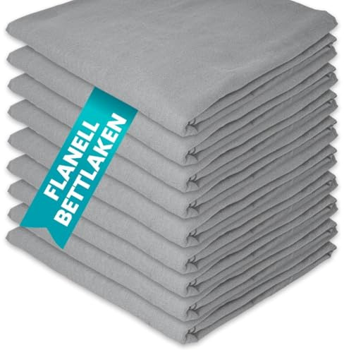 Flanell Bettlaken 200x200 cm Grau Baumwolle ohne Gummizug | Glatte Betttuch 100 % Baumwolle Atmungsaktiv, Waschbar & pflegeleicht. Hotel Laken flauschig ohne Spanngummi