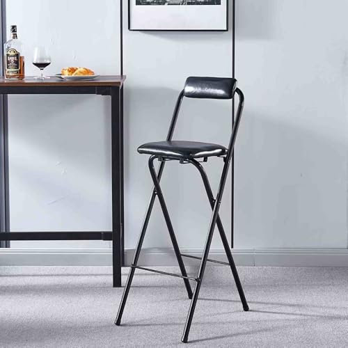 YHDMDQ Sgabello da Bar Pieghevole Portatile per La Colazione, Comodo Richiudibile Sgabello Alto con Schienale, Rotondo Imbottito Sedia Pieghevoli per Sala Giochi da Cucina(Black,80cm/32in)