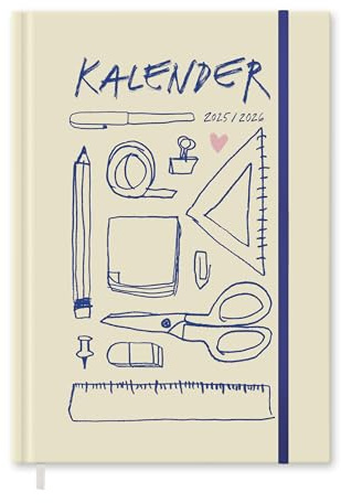 Eine der Guten Terminkalender A5 - Kalender 2025 2026, 18 Monate Wochenplaner für Juli 25 bis Dez. 26 mit Gummiband, Hardcover Studienplaner im Spalten-Layout, Gelb Blau Rosa, klimaneutral, FSC Papier
