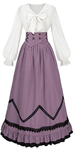 CR ROLECOS Victorian Dress for Women 1800s Edwardian Costume 2-Piece Renaissance Blouse Skirt Ball Gowns