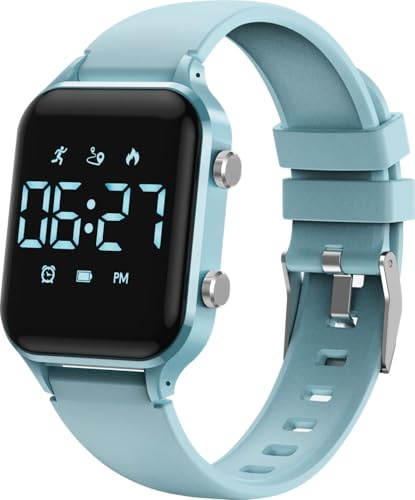 caprock Montre pour Enfants Garçons, Montres Sport pour Fille Garcon étanche 50 ATM Montre Digitale Enfant avec calcul de la Distance/Vibration, Double réveil/chronomètre-Bleu Roche