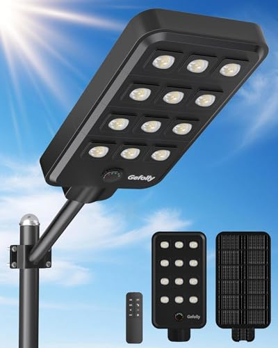 Gefolly G-13000W Lampadaire Solaire Extérieur, IP67 Étanche Lampe Solaire | 6500K Projecteur Solaire Exterieur de Mouvement, Lumière Solaire Super Lumineux Spot Solaire Led Jardin Extérieur Garage Rue