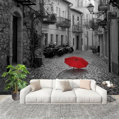 Wandtapete Fototapete 350x256 cm Retro EuropäIsche StraßE Vliestapete Bild Dekoration Wandposter, Grau Tapete Panorama Poster für Wohnzimmer, Schlafzimmer Wand Dekoration
