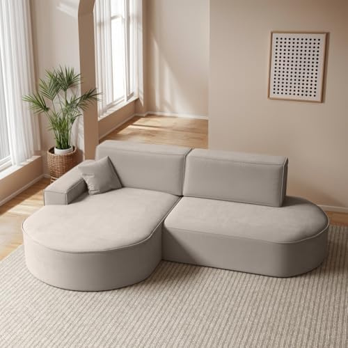 Kaiser Möbel - Ecksofa mit Schlaffunktion und Bettkasten, Wohnlandschaft L Form, Schlafsofa, Bequemes Couch mit Ottomane für Wohnzimmer und Jugendzimmer, Modena Pro, Hellbeige, Salvador, Links
