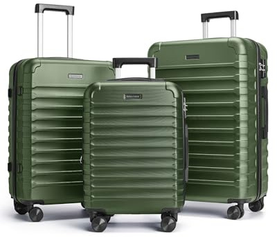 LIGHT FLIGHT Luggage Sets, 3 Piece Durable Suitcase Set with Spinner Wheels, 3 Pcs Hardside Lightweight luggage with TSA Lock, Large Checked Travel Suitcases, 20/24/28 Inch, Pine Green