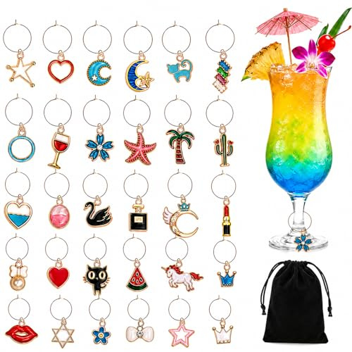 Viicoor Wine Glass Charms, 30 Pieces Christmas Party Tags, Holiday Drink Markers