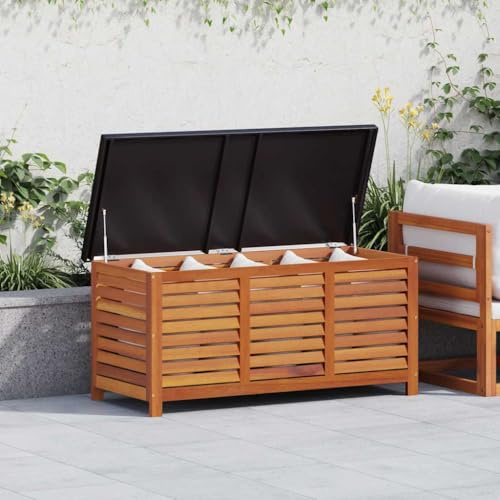 Iiaky Gartenbox Holz Massivholz Auflagenbox Holz Wetterfest Aufbewahrungsbox Garten Balkon Gartentruhe Sitztruhe Massivholz Eukalyptus-117 x 55 x 50 cm