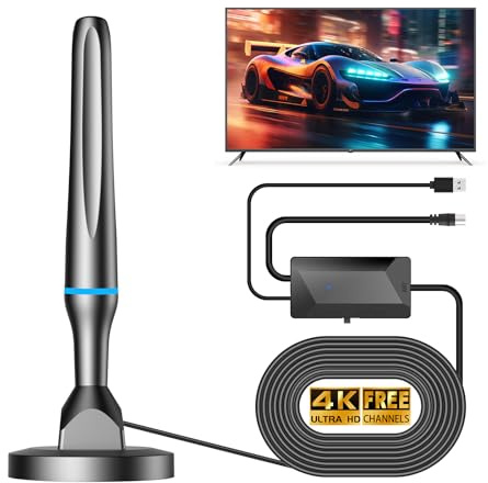 Antenne TV Intérieur Puissante TNT HD, 2025 Puissante Antenne TV Intérieur de Base magnétique puissante - 420km Réception Longue Portée à 360°, Compatible avec Portable 4K 1080P et Tous Les TVs - Bleu