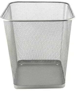 D.RECT KOMO Papierkorb Metallgitter 18 Liter Eckig Mülleimer Schreibtisch Büro Abfalleimer Silber