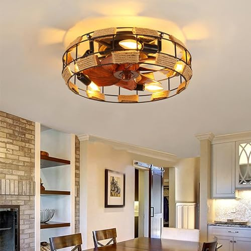 Ventilatore da soffitto con illuminazione e telecomando Sospensione ventilatore Gabbia di ferro industriale vintage Soggiorno Lampadina E27 Ventilatore retrò Lampadario Sala da pranzo Camera da letto
