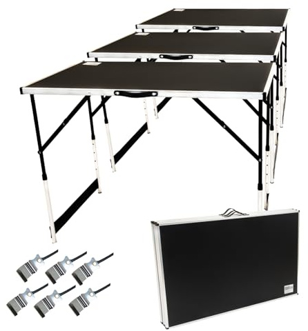TRUTZHOLM Multifunktionstisch 3er-Set, 100 x 60 cm, höhenverstellbar | 3 klappbare Tische mit Verbindern, insgesamt 90 kg belastbar, Aluminiumgestell, MDF-Platte, 4 Höhen von 75 bis 90 cm