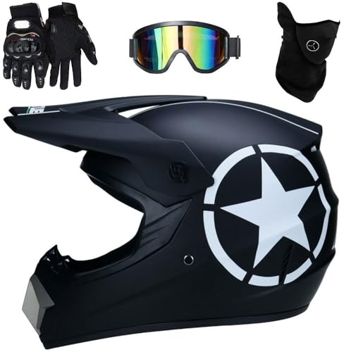 Español Casco De Motocross para Jóvenes, Casco De Motocross, Aprobado por Dot, Cascos Todoterreno con Guantes, Gafas Protectoras Faciales, Juego De 4 Piezas, K3, M(54-55cm)