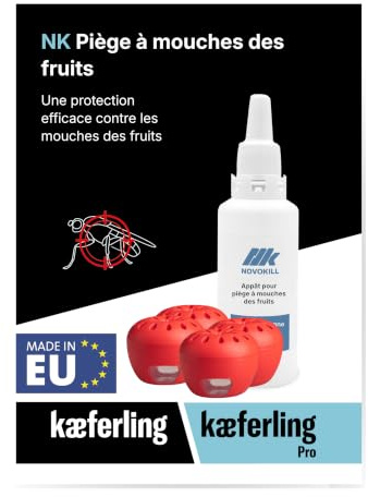 Novokill Fruchtfliegenfalle 4X Fallen + 100ml Lockstoff – Wiederverwendbare Fallen – Schnelle Wirkung – Obstfliegenfalle für Küche – Effektiv Fruchtfliegen bekämpfen