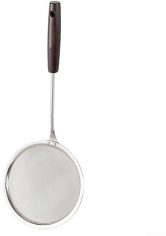 Schiumarola a maglia fine in acciaio inox 304 con comodo manico in legno per filtrare il latte di soia, filtrare brodo e scremare olio (16 cm)