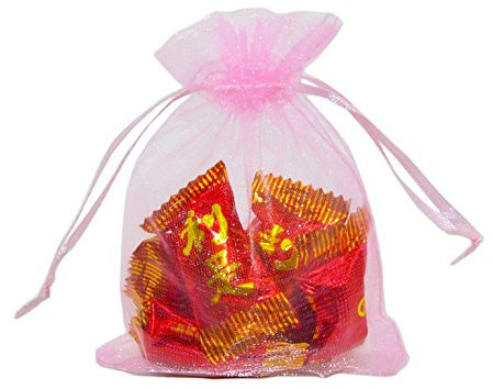 Organza-Säckchen mit Kordelzug, 100 Stück, Geschenkbeutel, Verpackung für Party/Spiel/Hochzeit (11,4 x 8,9 cm) rose
