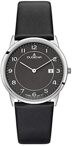 Dugena Herren-Armbanduhr Modena XL, Quarz, Edelstahlgehäuse, gehärtetes Mineralglas, Lederarmband, Dornschließe, 3 bar (schwarz/Silber/schwarz)