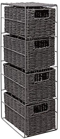 Woodluv 4 Drawer Paper Rope Tower Storage Unit With Metal Frame, Ideal for Small Bathrooms & Home Storage, Grey