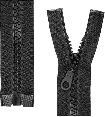 Teilbarer Reißverschluss, 2 Stück, 75 cm Schienenlänge, in Schwarz, 1-Weg offenes Ende #5, 5,75 mm Schienenbreite, 34 mm Bandbreite, Ersatz Reissverschluss Kunststoff, Kunststoffreissverschluss # 5