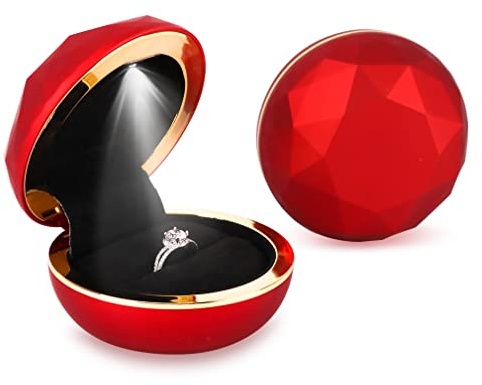 iSuperb Ring Box LED Ringe Box Schmuckschatulle Ohrringe Ring Geschenkbox Verlobung Ehering Boxen Schmuck Organizer Ringbox mit Lichtern Jewelry Gift Box for Ring
