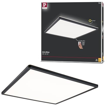Paulmann 71002 LED Panel Atria Shine 3-Step-Dim eckig, Dimmbar Warmweiß, Lichtpanel Kunststoff Deckenpanel 3000 K, Schwarz, Incl. 1 x 22 W, 420 x 420 mm