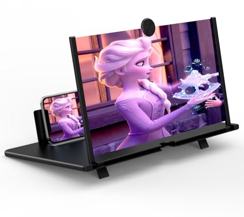 14 Screen Magnifier -3D HD Mobile Phone Magnifying Projector Screen Enlarger for Movies, Videos and Gaming – Foldable Phone Stand Holder with Screen Amplifier–Compatible with All Smartphones