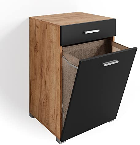 Vicco Badschrank Matteo, Anthrazit, 50 x 78.5 cm | mit integriertem faltbarem Wäschekorb und Stauraumlösung