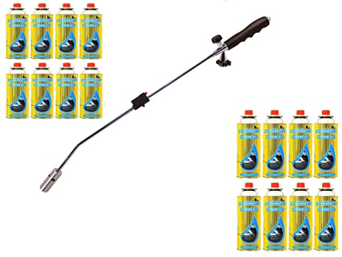 Butane Weed Burner Gas Canister Blowtorch Garden Torch Weeds Killer Burner with Adjustable Flame Outdoor Moss Fungus Weed Wand + 16 Canisters
