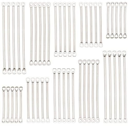 SUNNYCLUE 1 Box 150Pcs 5 Size Bar Link Charm Iron Earring Bar Connectors 2 Hole Stick Strip Long Vertical Rectangle Blanks Pendants for Jewelry Making Charms Findings Accessory, Silver