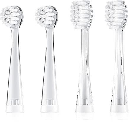 Seago SG-513 Spazzolini Bambini,Spazzolino Elettrico n Per Bambini,Impermeabile,Timer Intelligente,Luci a LED Spazzolino da Viaggio a Batteria,Regalo Per Bambini SG513 (4 testine, Trasparente)