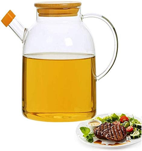 TONZN Bouteille de vinaigre Anti-Fuite, Distributeur en Verre avec Couvercle et poignée, Distributeur d'olive Transparent avec Couvercle en Bois (Taille : 1L) (1,8 L)