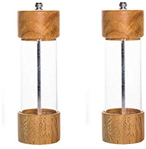 RWRAPS Set macina Sale e Pepe, saliera e pepiera in Legno con Finestra visibile in Acrilico, Nucleo di macinazione in Ceramica Confezione da