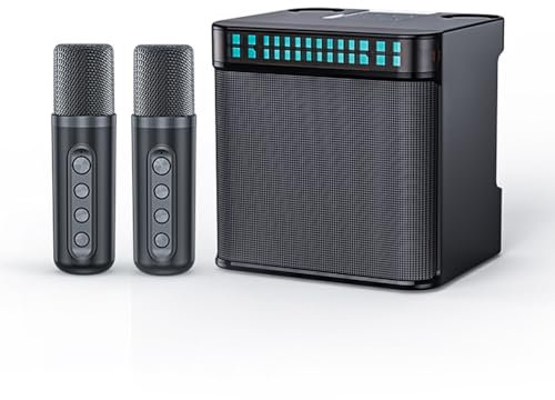 COMETX Karaoke Machine Handheld Wireless Speaker with 2 Microphone TF Card LED Colorful Light BT Portable Speaker Set Rechargeable 10W HIFI Stereo Sound Effect for Birthday Party Home KTV